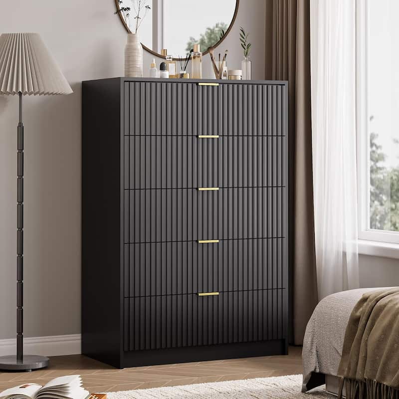 5 Drawer Dresser, 32 Inch Wide Chest with Gold Handles for Bedroom Living Room