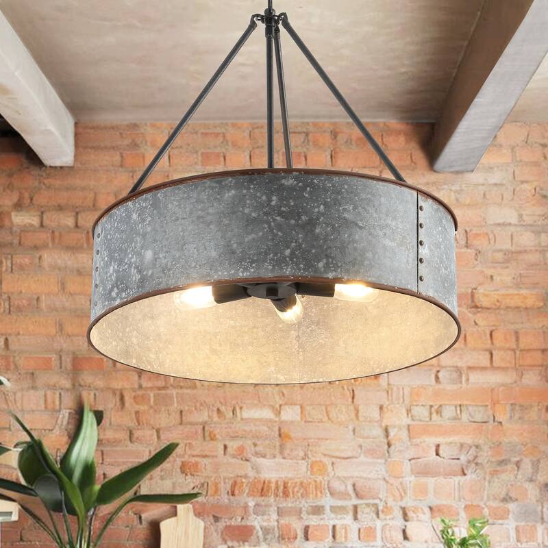 24" Industrial Rustic 5-Light Distressed Metal Drum Chandelier