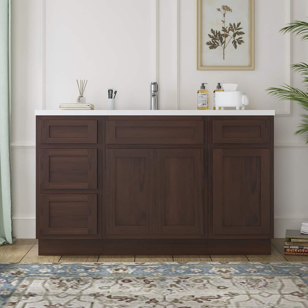 Vanity Art 54" Oak Freestanding Bathroom Vanity Cabinet without Top
