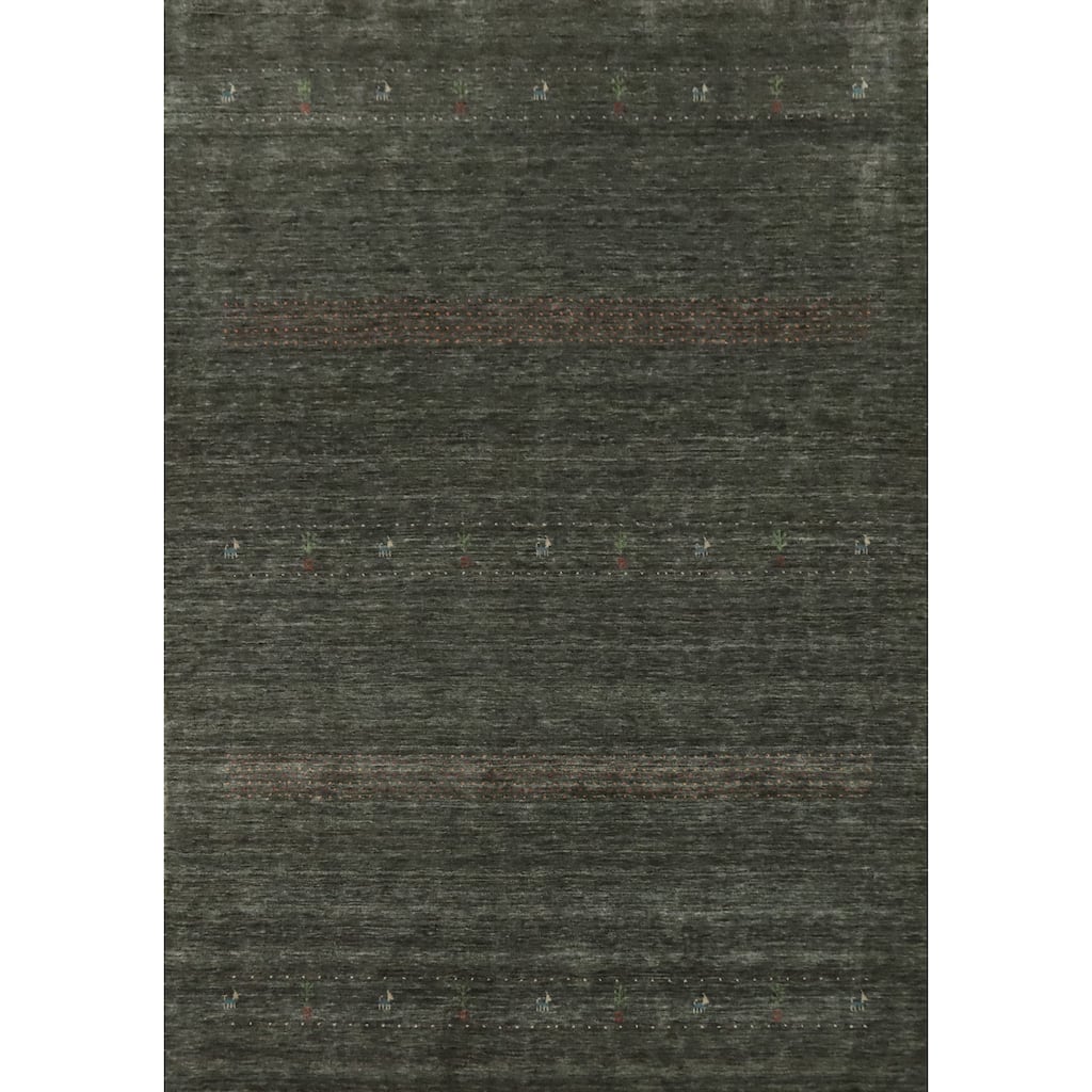 Hand Knotted Oriental 100% Wool Carpet Tribal Animal Pictorial Greys & Charcoal Gabbeh Area Rug - 11' 4'' X 8' 10''