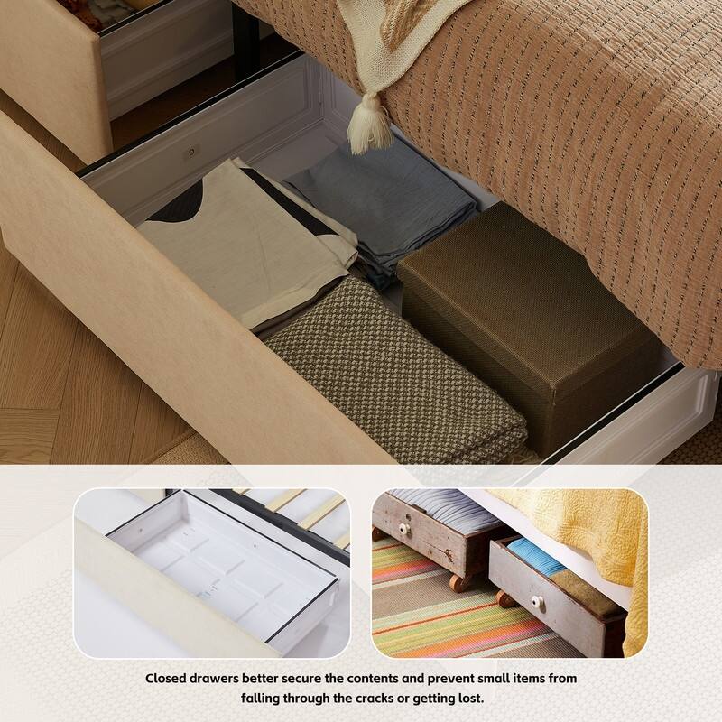 Plywood Frame Platform Bed with Storage Drawers