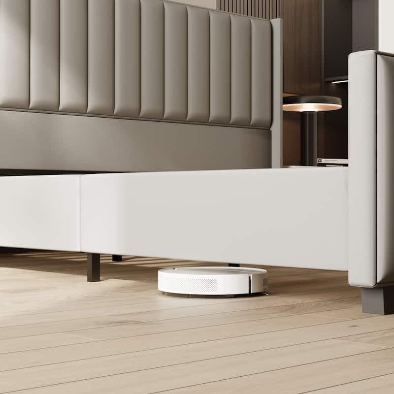 King Size Light Gray Velvet Platform Bed with 46.9" Tall Wingback Headboard & High Footboard Upholstered Bed Frame