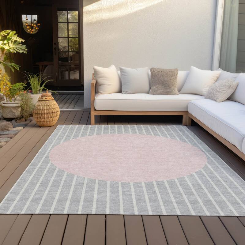 Machine Washable Indoor/ Outdoor Modern Sunrise Chantille Rug
