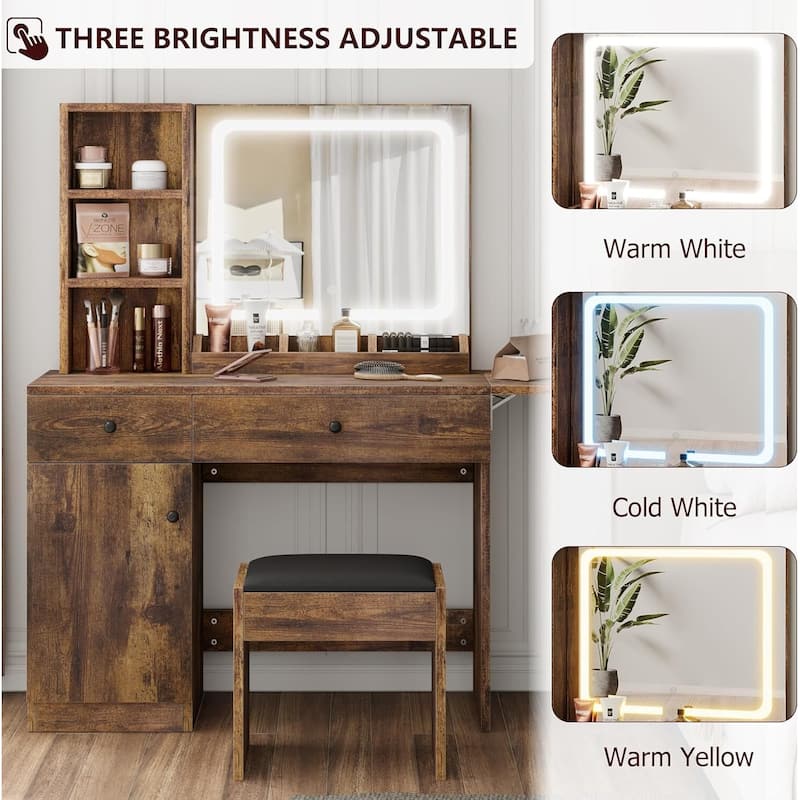 Vanity Desk with Mirror and LED Light