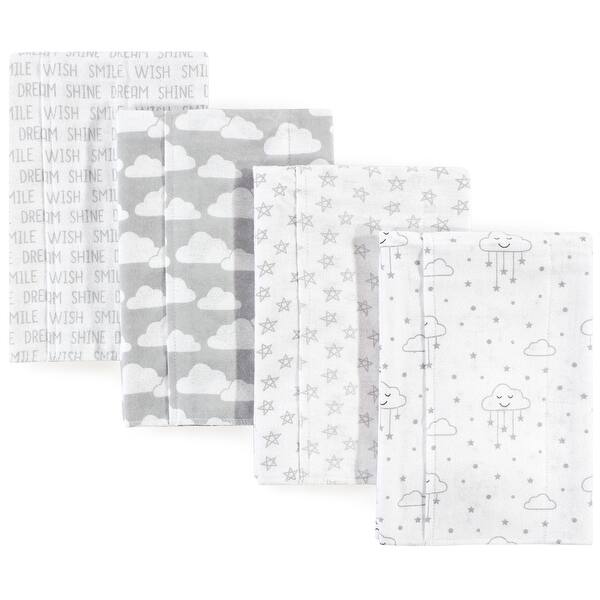 slide 1 of 1, Hudson Baby Infant Girl Cotton Flannel Burp Cloths 4pk, Gray Clouds, One Size - Gray Clouds - One Size One Size - Gray Clouds