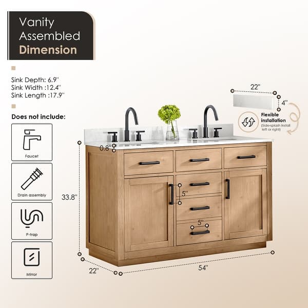 dimension image slide 4 of 21, Altair Gavino Bath Vanity with Grain White Composite Stone Top, no Mirror