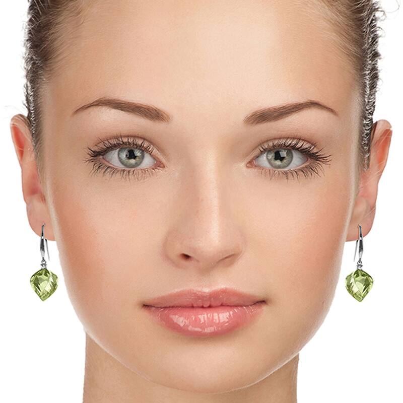 26.1 Carat 14K Solid Gold Fish Hook Earrings Diamond Green Amethyst