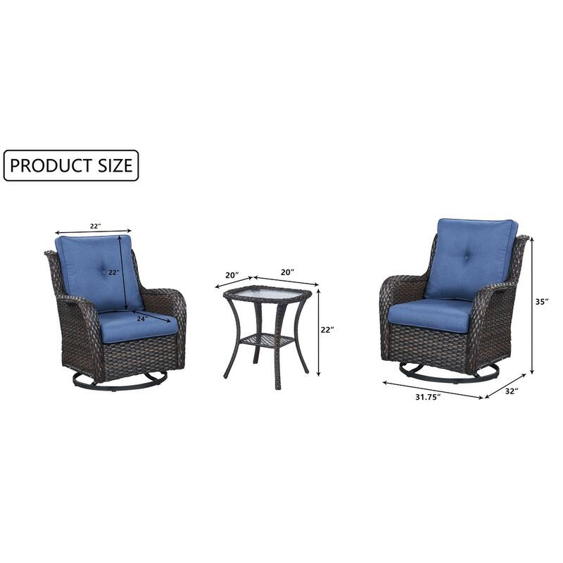 Gymojoy 5-piece Outdoor Wicker Swivel Rocking Chair Table with Ottoman