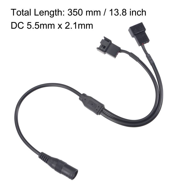 Fan Power Supply Cable DC 5.5mmx2.1mm to 2 Port 3 Pin or 4 Pin Output - Black - 13.8 Inch