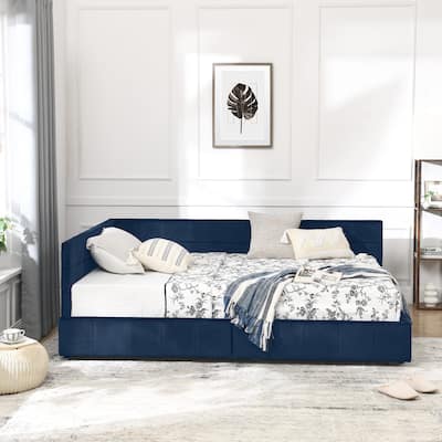 Full Size Upholstered Tufted Bed Frame, Storage Sofa Bed Frame, Velvet Fabric Daybed with 2 Drawers, No Box Spring Needed