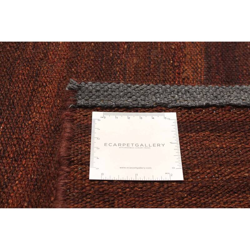 ECARPETGALLERY Flat-Weave Natural Dark Brown Wool Tapestry Kilim - 2'8 x 10'11