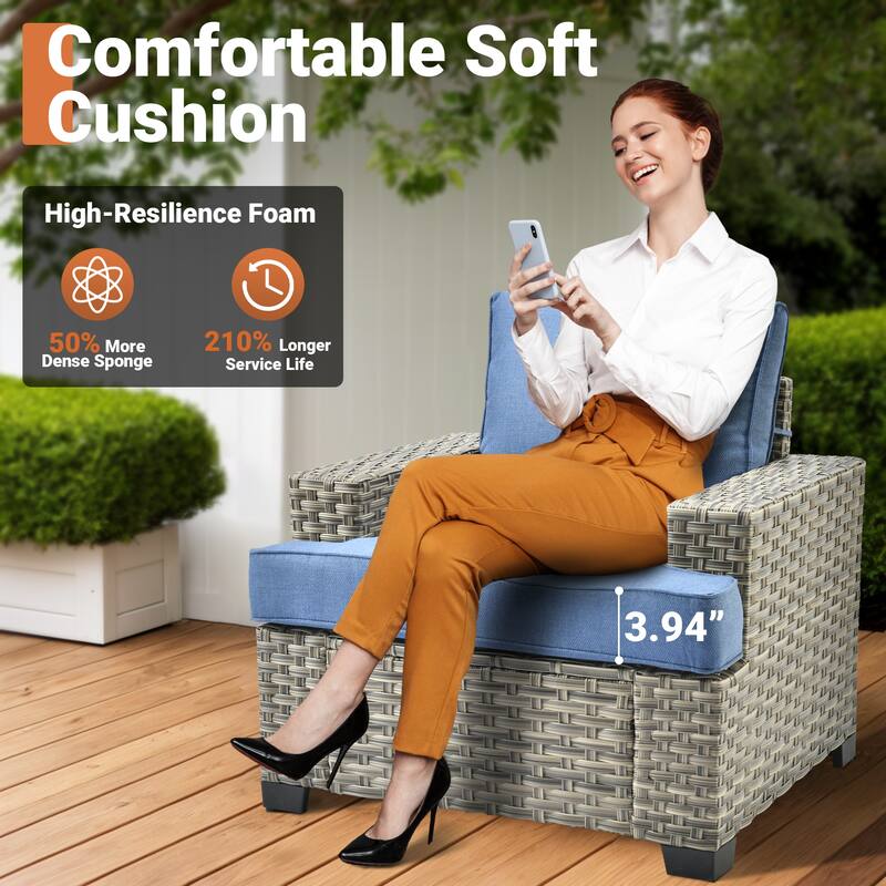 OVIOS 10 Pieces T shaped Seat Wide Armrest Swivel Chair Set With Solar-Powered Table&Fire Pit