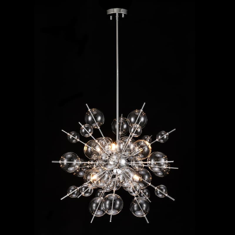 6-Light Modern Glam Linear Sputnik Clear Glass Globe Bubble Chandelier Cluster Starburst Pendant Island Light