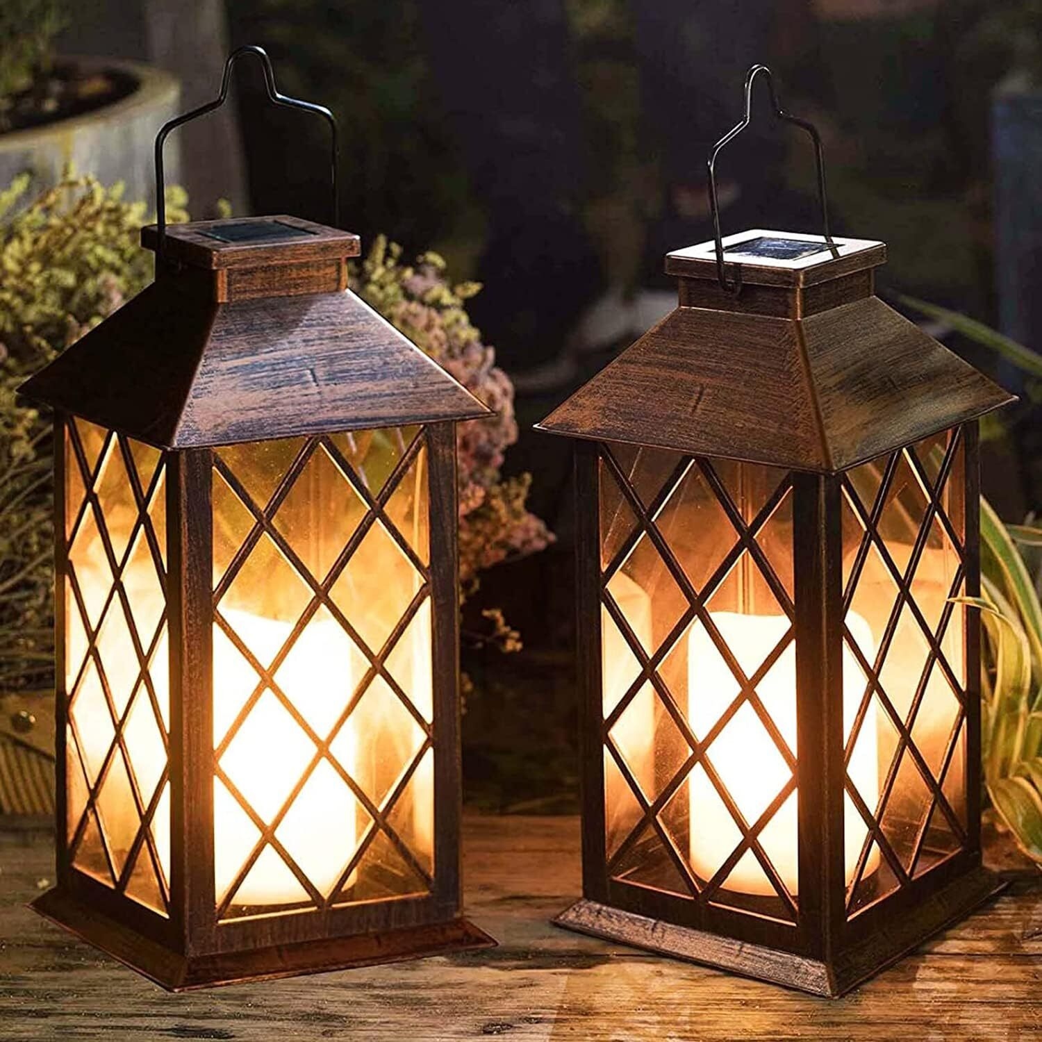 2 Pack 14 Solar Hanging Lanterns Waterproof LED Flickering Candle Lights Bed Bath Beyond 41465429