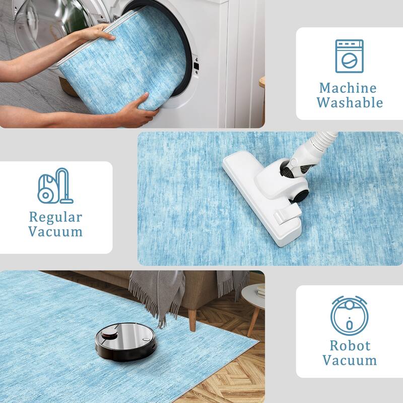 Rugs for Living Room Modern Abstract Area Rug Non-Slip Low Pile Accent Rug Soft Foldable Solid Rug