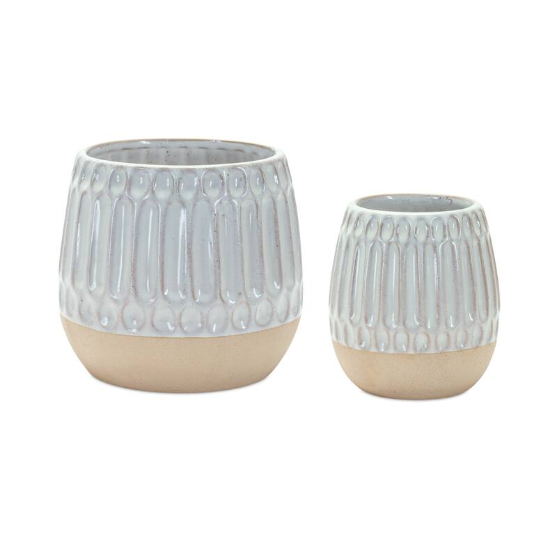 HomeRoots Set Of Two 5" Porcelain Beige Round Table vase - 4.75