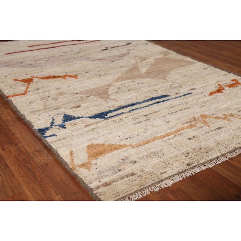 Moroccan Oriental Rug Hand-Knotted Wool Carpet - 4'0" x 5'10" - 4'0" x 5'10" - Ivory/Beige