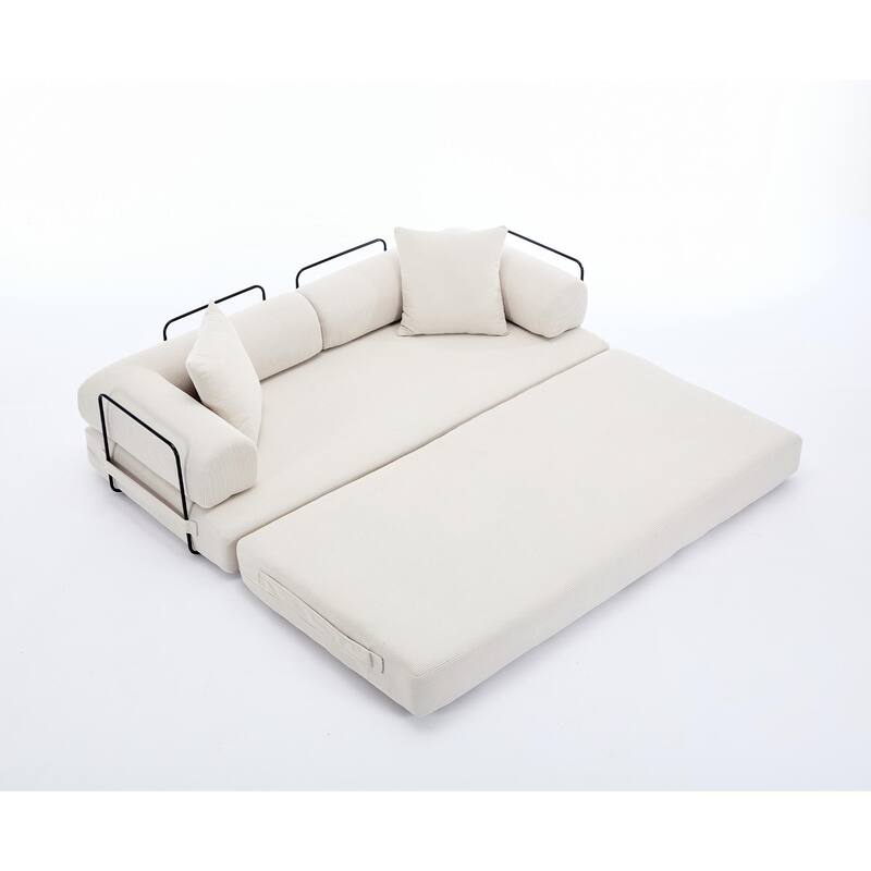 Folding Couch Convertible into King Size Floor Bed, 4-in-1 Corduroy Sleeper Sofa Bed with Moved Armrests and Non-Slip Pad