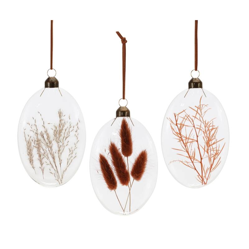 Dried Floral Glass Christmas Ornaments - 5.5" - Multi-Color -12ct
