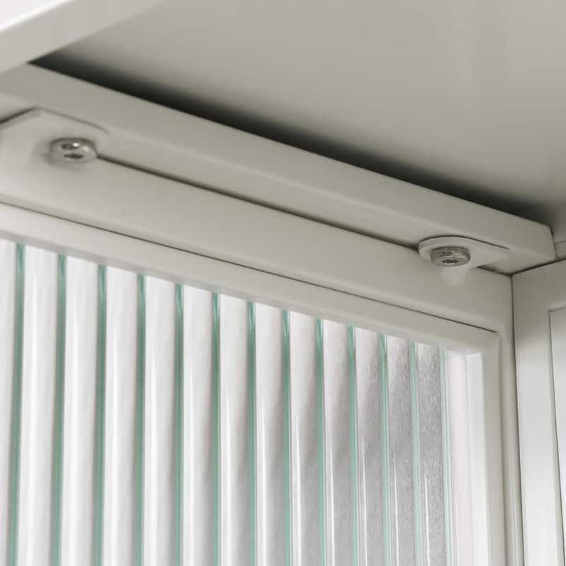 23.62" Modern Fluted Glass Wall Cabinet with Two Doors, Open Shelf & Towel Rack