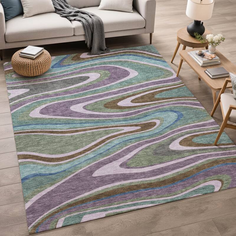 Machine Washable Indoor/ Outdoor Abstract Busey Chantille Rug