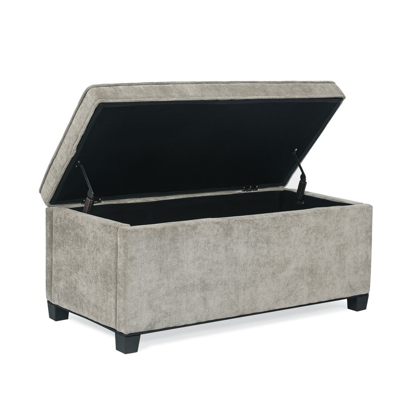 Adeco Rectangular Storage Ottoman Bench Fabric Linen Footstool Assembly Required