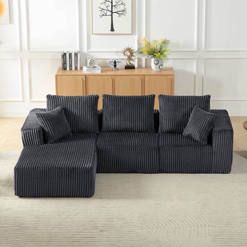 L Shaped Modular Sectional Sofa, Corduroy Upholstered Cloud Couch, Full-Compressed 4 Seat Sofa for Living Room