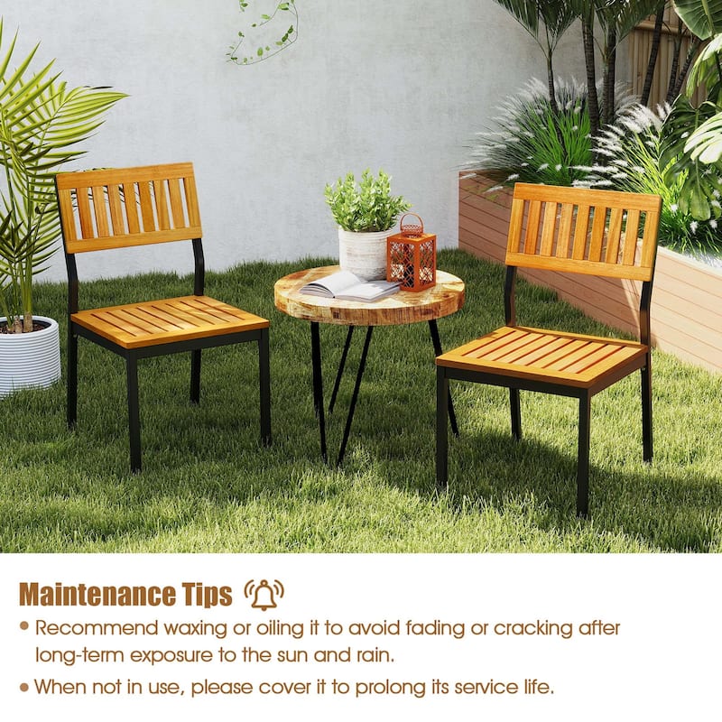 Costway Dining Chair Set of 2 Modern Patio Chairs/Acacia Wood - See Details