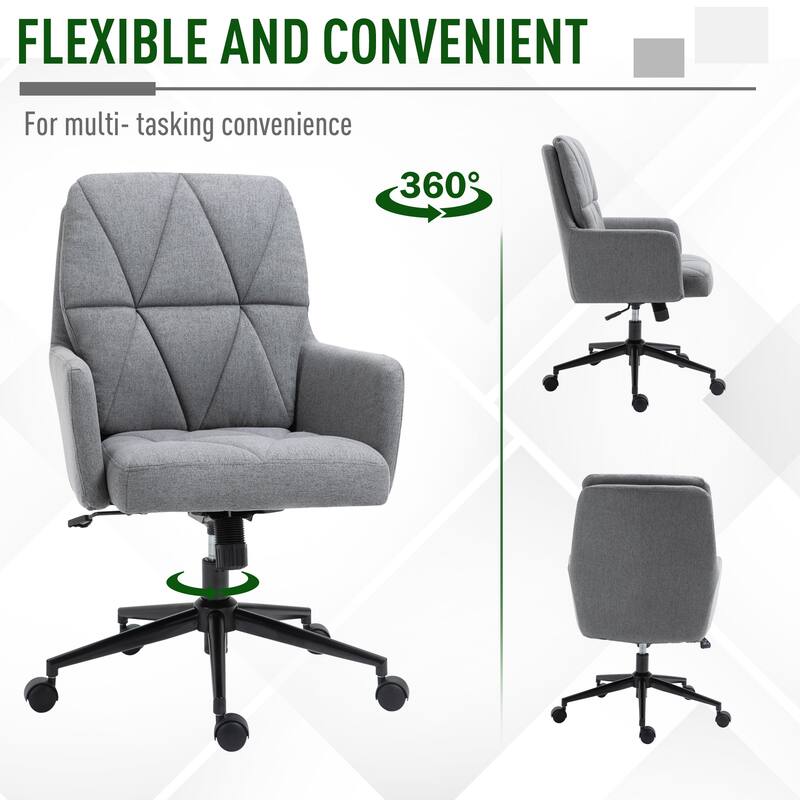 Vinsetto Leisure Office Chair with Double Thick Padded Backrest, Soft Cushioned Seat and 5 Castor Wheels, Grey