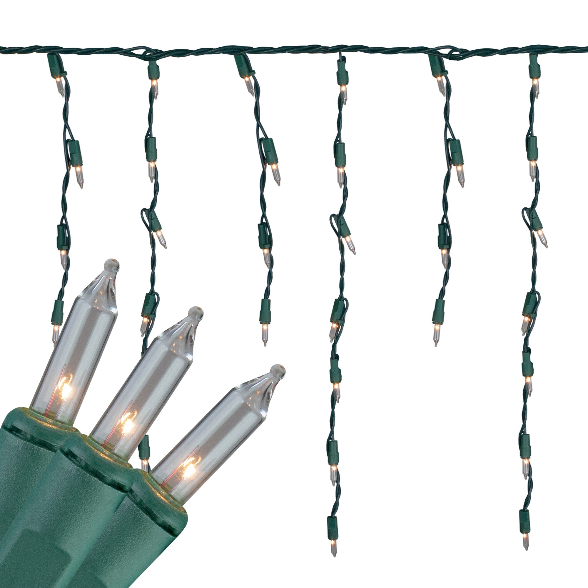 100-Count Clear Mini Icicle Christmas Lights, 5.5 ft Green
