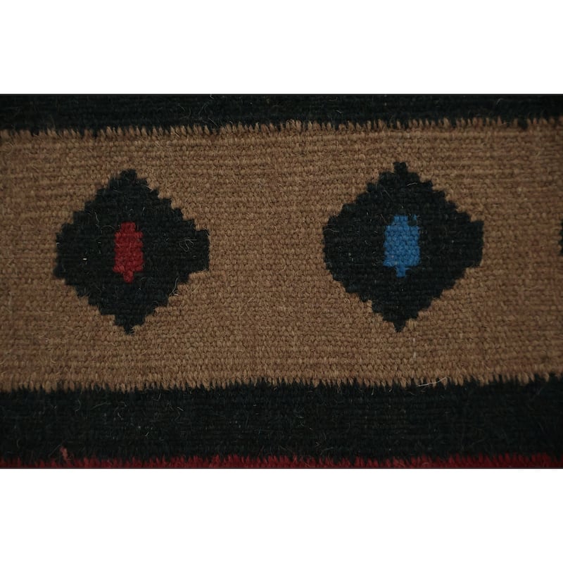 Hand Woven Oriental 100% Wool Carpet Southwestern Tribal Navy Blue & Blues Kilim Area Rug - 9' 11'' X 5' 3''