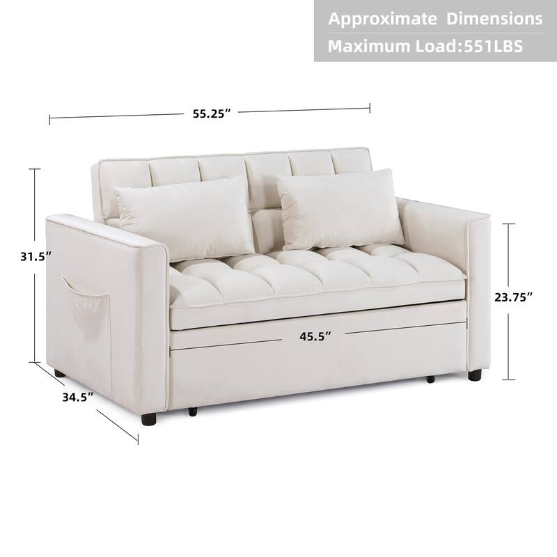 Modern 68" Length Tufted Convertible Loveseat Sleeper Sofa Bed - 68"L x 55"W x 20"H