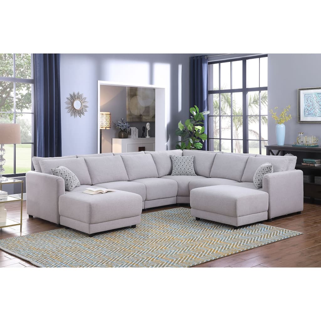Reversible L-Shape Sectional Sofa with Ottoman in Light Gray
