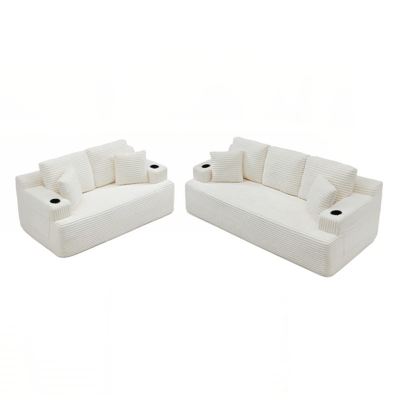 86.2''Boneless Sofa Couch with 2 Pillows Extra - Beige