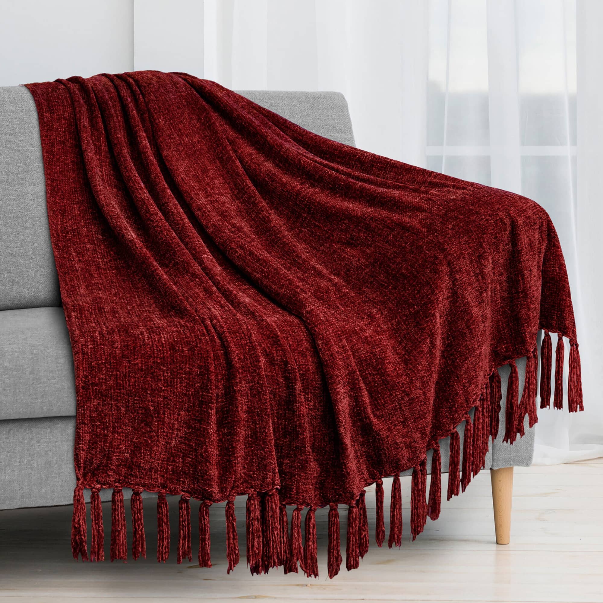 Chenille Knitted Twin Blanket Plaid Red - Bed Bath & Beyond - 33535186