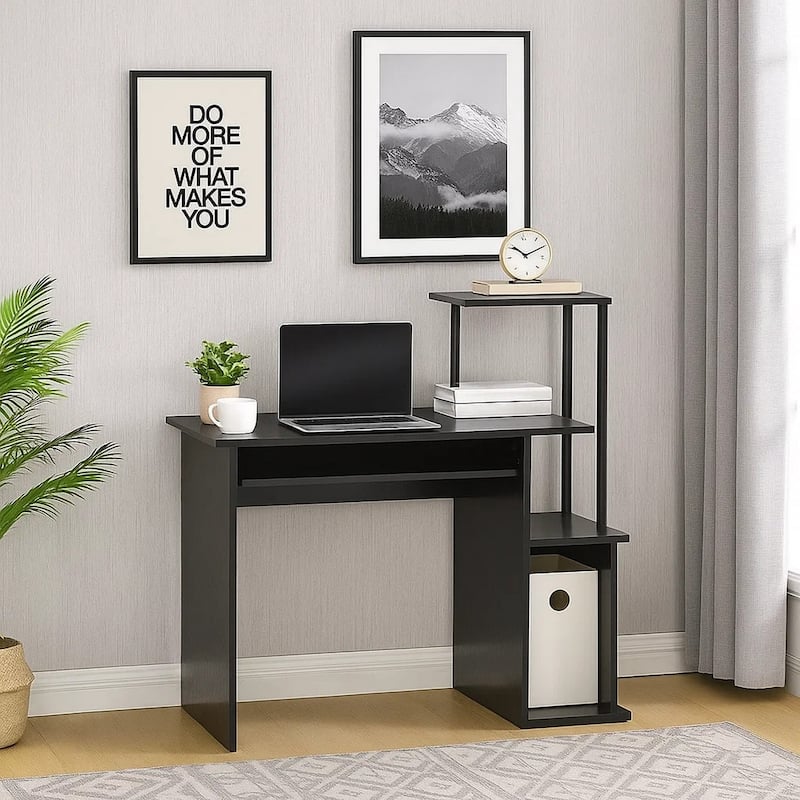 Computer Desk with Built In Bookshelf, Black