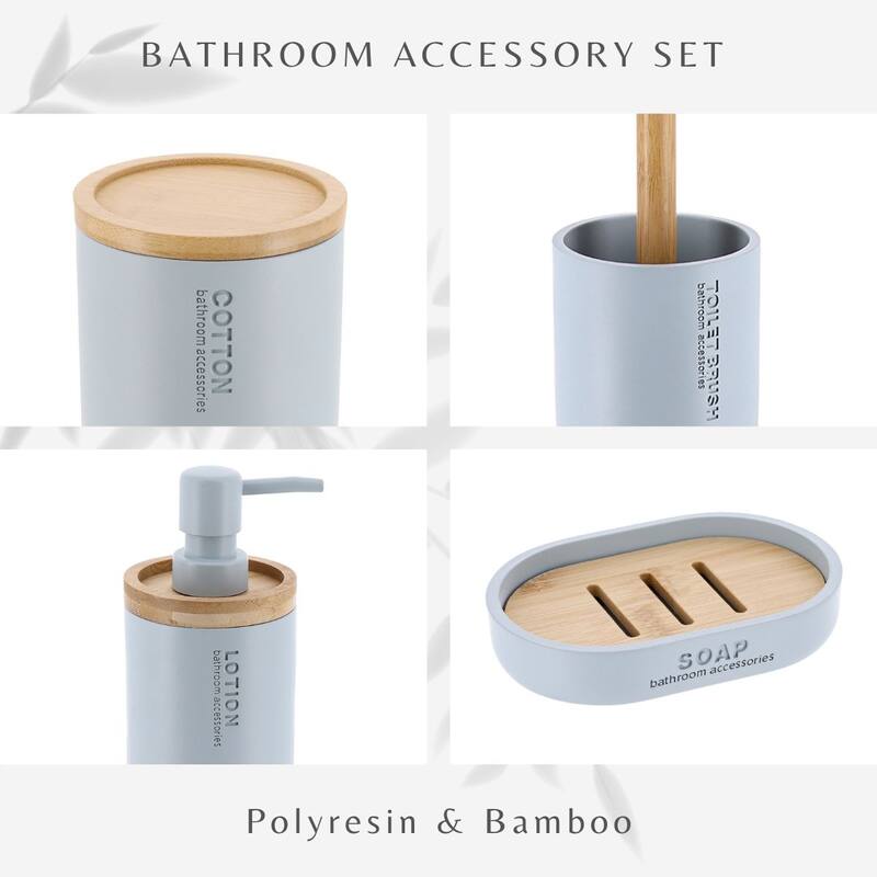 Bathroom Accessories with Natural Accents, Modern 6-piece Set