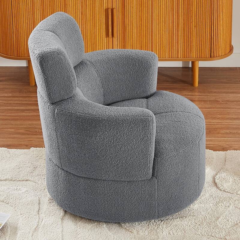 360° Swivel Chair, Upholstered Barrel Chair with Adjustable Headrest Modern Swivel Round Sofa Chair for Living Room