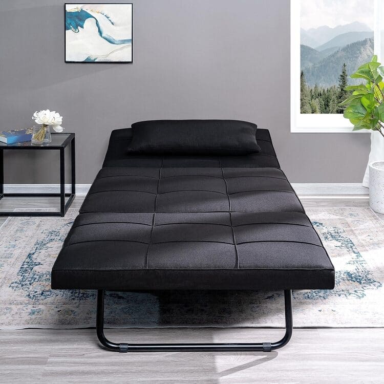 Sleeper Chair Bed, 4 In 1 Multi-Function Convertible Ottoman Bed, Breathable Linen Bed Chair, Convertible Sofa Bed - Black,Single