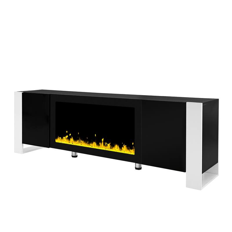 Modern 68.1 TV Stand with Built-in Fireplace, High Gloss Finish, and Spacious Cabinets for Organized Living.