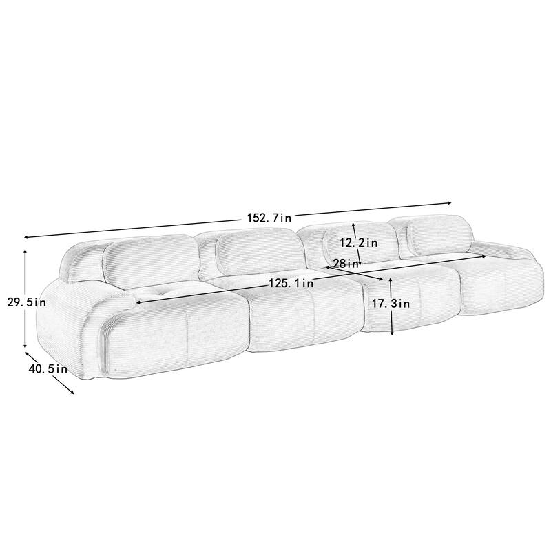 Rossetta 4-Seat Modern Simplified Anti-Slip Style Premium Corduroy Fabric Modular Sofa with Curved Armrests