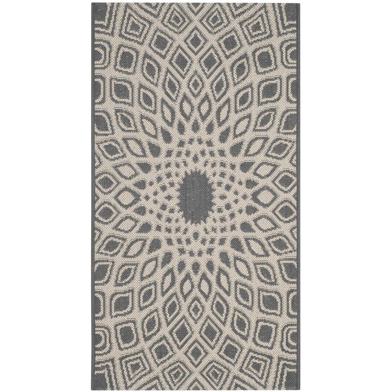 SAFAVIEH Courtyard Marylyn Indoor/ Outdoor Waterproof Patio Backyard Rug - 2' x 3'7" - Black/Beige