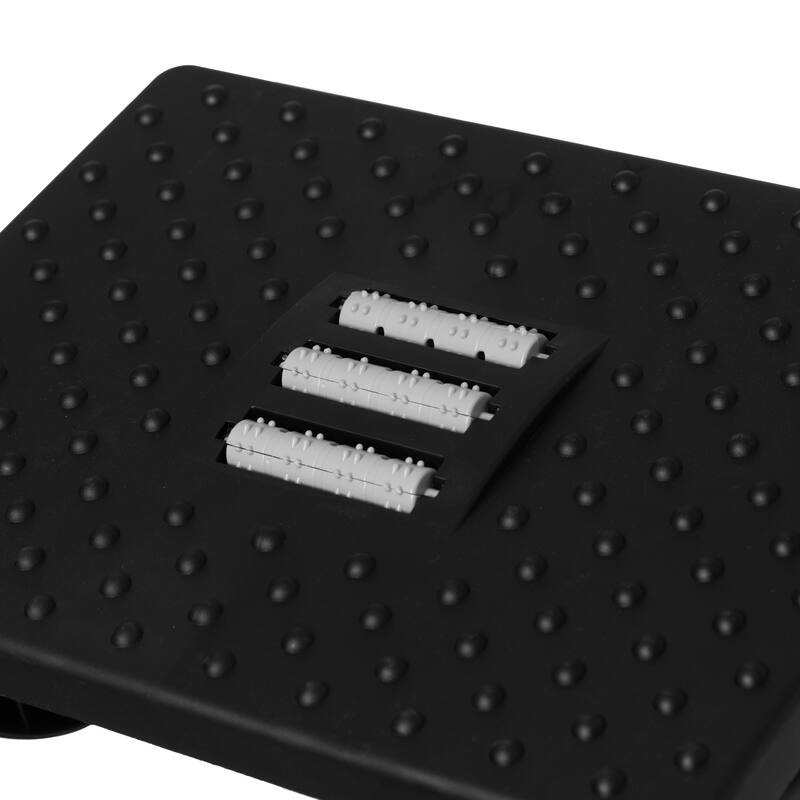 Black Rocking Footrest Massage Under Desk with Soothing Massage Points and Rollers, Swinging Foot Stool Support