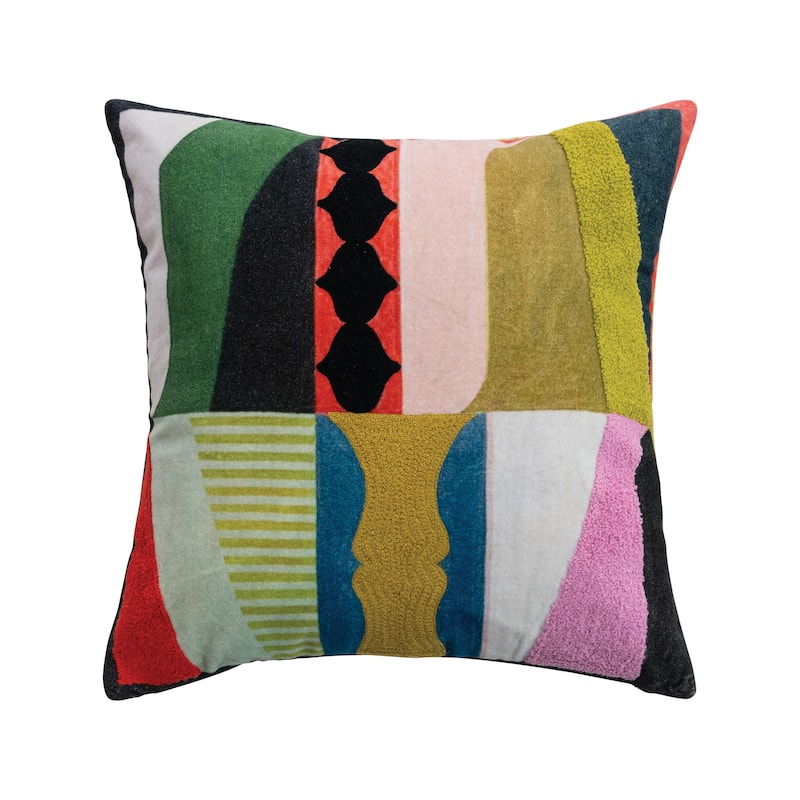 Cotton Velvet Printed Pillow with Design and Tufting - 18" L x 18" H