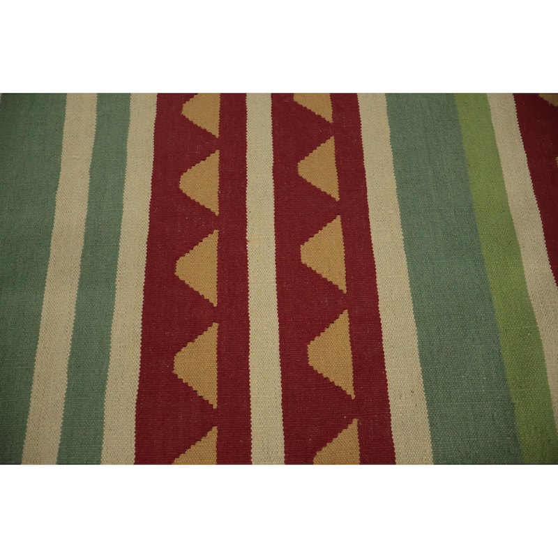 Hand Woven Oriental 100% Wool Carpet Southwestern Tribal Green Kilim Area Rug - 13' 3'' X 9' 9''