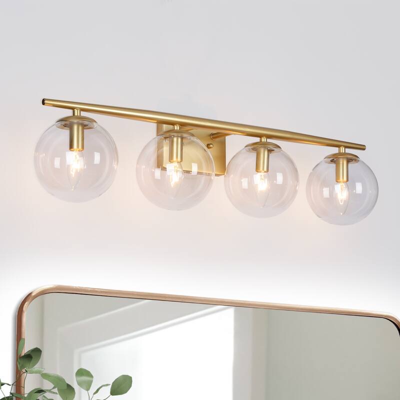 Modern Gold 4/ 3-light Bathroom Vanity Lights Glass Globe Wall Sconces - 4-light - Champagne