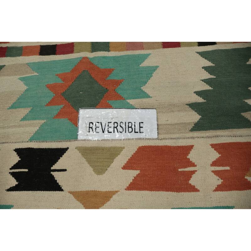 Hand Woven Oriental 100% Wool Carpet Southwestern Tribal Multi-Colored Kilim Area Rug - 7' 11'' X 5' 10''