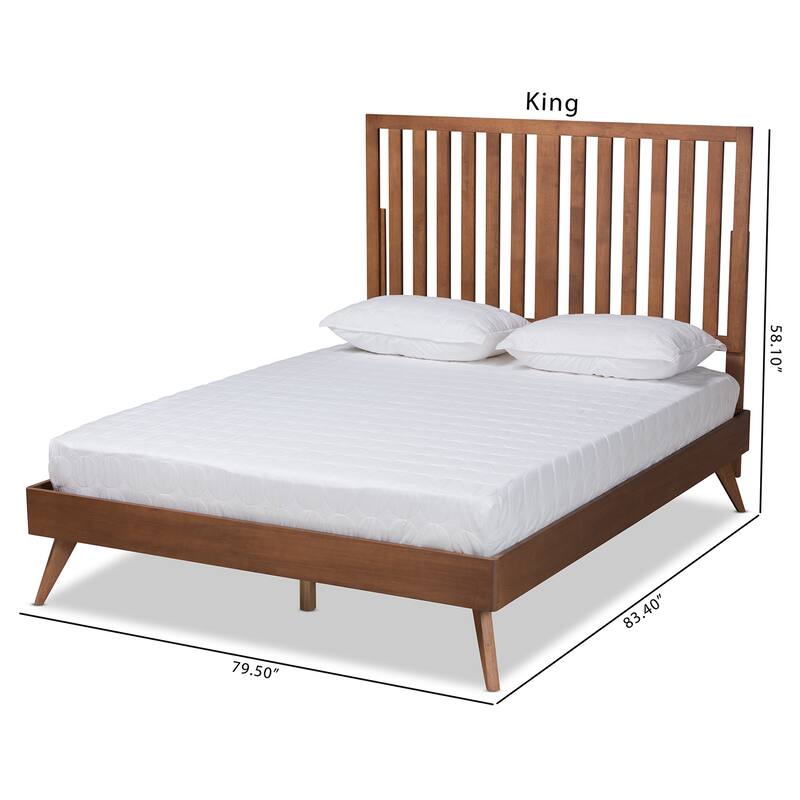 Saki Mid-Century Modern Walnut Brown Finished Wood Platform Bed
