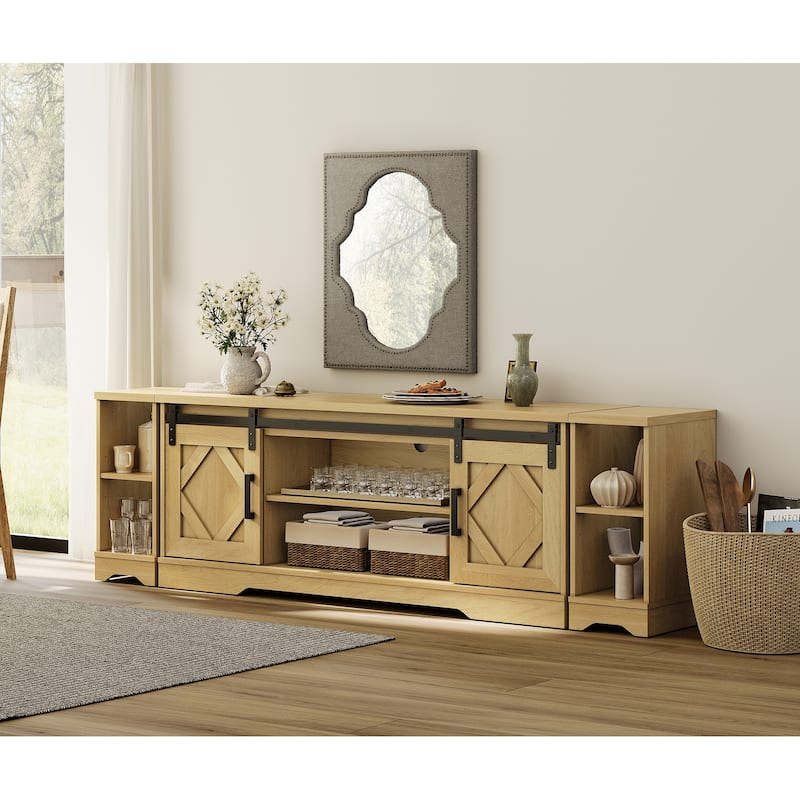 Modern Farmhouse TV Stand for up to 85" TVs Entertainment Center with Open Storage for Living Room