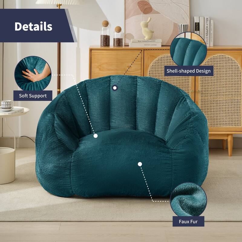 Mixoy Modern Giant Bean Bag Chairs,Shell-Shaped Plush Large Upholstered Floor Sofa Chair,Stuffed Accent Chair